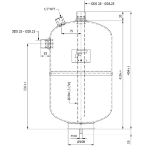 Folyadéktartály 15L RV-240x419 - 45 bar A2L (28mm forrasszos)